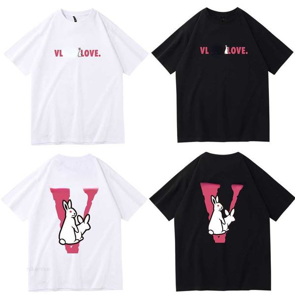 2023VLONES Summer Men's -V- Shape Rabbit Letter Print Pullover Fashion Trend Hip-Hop Casual Brand Top T-shirt Ropa de lujo para hombres Street Top Quality Cotton Sudadera