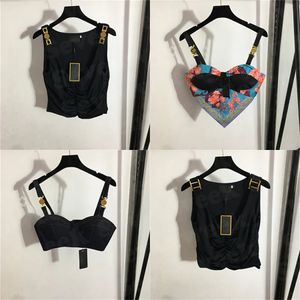 2023 Diseñadores de mujeres Camisetas Bustier Ropa interior con placa de metal Sexy Deep V Denim Sling Tube Tops Ropa de mujer Q7