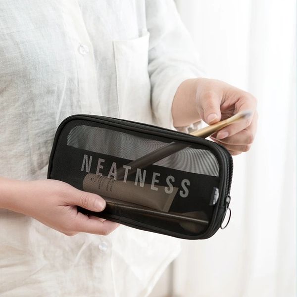 Bolsa de cosméticos de malla para mujer, organizador de maquillaje de viaje, bolsa de maquillaje transparente, bolsas de aseo para lavado de hombres, estuche organizador, 1 unidad, 2024