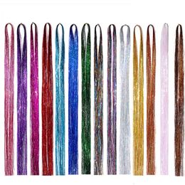 2024 1 PC Sparkle Shiny Hair Tinsel Hair Extensions Dazzes Women Hippie voor vlechtenhoofdtooi Haar Braid -gereedschap Lang 90 cm