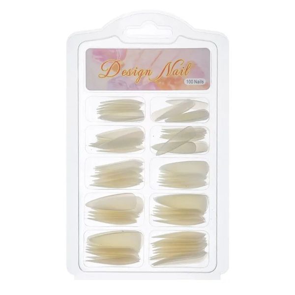 2024 100pcs/Box Natural transparente Cuerpo falso sin costuras Cobertura completa Consejos de uñas falsas Consejos cortos de cubierta completa en forma de T para uñas seguras, aquí