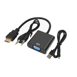 2024 1080p HDMI-compatibele mannelijke naar VGA vrouwelijke videokabelomzetter met 3,5 mm audio-adapter EW5 Black Color Duurzame nuttige tv voor 1080p videokabel