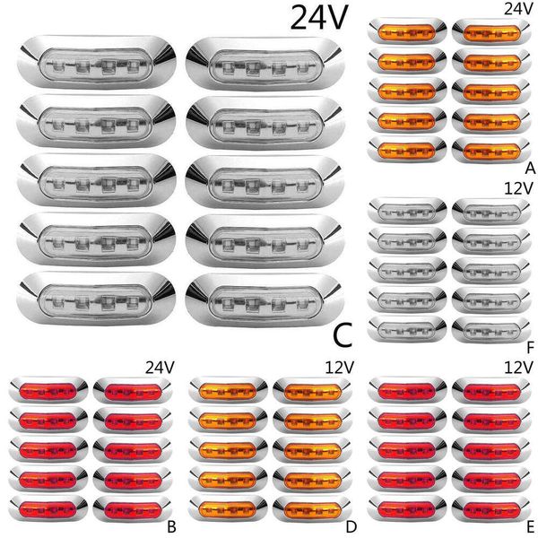 2024 10 piezas Marcador lateral Luz trasera Amber 4 SMD 12/24 V Lámpara LED impermeable Ndicator Ligero de la lámpara lateral trasera Lámpara del camión