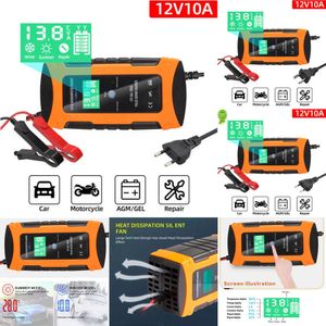 2024 12V 10A LCD-aanraakscherm Auto-acculader Auto slimme acculader Pulsreparatieladers Nat Droog Lood-zuur