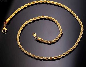 2024 18K Echt Vergulde Roestvrij Stalen Touw Ketting Ketting Voor Mannen Gouden Kettingen Mode-sieraden Cadeau