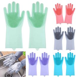 2024 1 Paar Magic Siliconen Afwashandschoenen Scrubber Afwas Rubber Scrub Handschoenen Rubber Keuken Huishoudelijke Auto Huisdier Handschoen