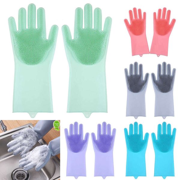 2024 1 par de guantes mágicos de silicona para lavar platos fregador de platos guantes para fregar goma cocina uso doméstico o en coche guante para mascotas