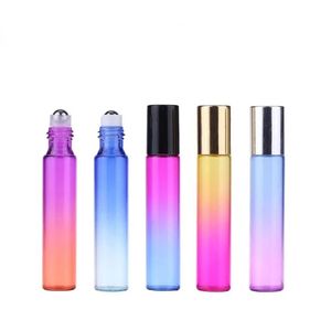 2024 1PC 10 ml gradiënt kleur etherische olie parfum fles roller bal dikke glasrol op duurzaam voor reis cosmetische container hele voor gradiënt roller bal