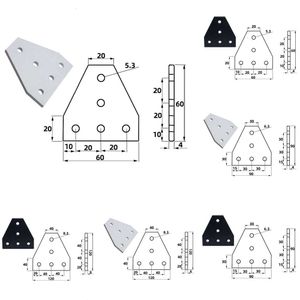 2024 1Pc 5 Gat Gezamenlijke Plaat Hoek Hoekbeugel Verbinding Gezamenlijke Strip Voor 3030 4040 2020 Aluminium Profiel Ondersteuning zwart/Zilver