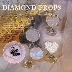 2024 1PC Diamant False Nail Art Plaat Tips Display Stand Golden Rim Agate Palette Nagel Polish Gel Foto Props met gereedschap voor nagellakpalet