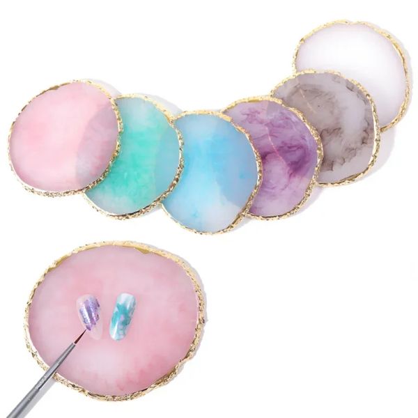 2024 1pc Round Round Agate Stone Nail Colon Palette Gel Palette polonaise Mélange de dessin de peinture Peste Manucure pour ongles Affichage de l'art Shelffor Supplies Salon Cound