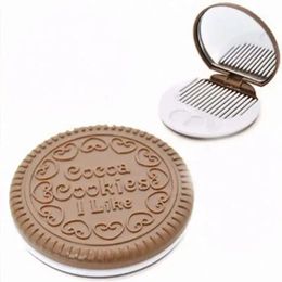 2024 1pcs Cute Chocolate Cookie Shaped Fashion Design Makeup Mirror with 1 Comb Setfor Cute Comb Set