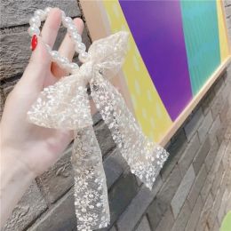 2024 1pcs Pearl Bow Knot Hair Rope Streamer Lace Japan and South Korea New Ins Sen System Simple Streamer Large Intestine Circle for Pearl