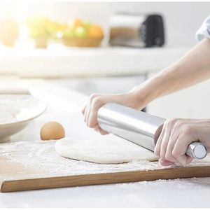 2024 1-sterten roestvrijstalen fondant rollende pin anti-stick pizza noedels koekje cake roller keuken roller gemakkelijk deeg rollend gereedschap voor voor