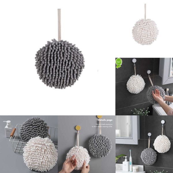 2024 Toalla de mano suave de 2 colores, bola gruesa súper absorbente montada en la pared, paño para colgar, esponja de terciopelo, accesorios de baño y cocina