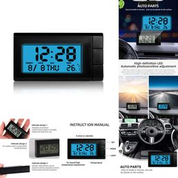 2024 2 in 1 auto -luchtuitlaat thermometer elektronische kloktijd LED digitale display thermometer met achtergrondverlichting lumineuze auto benodigdheden