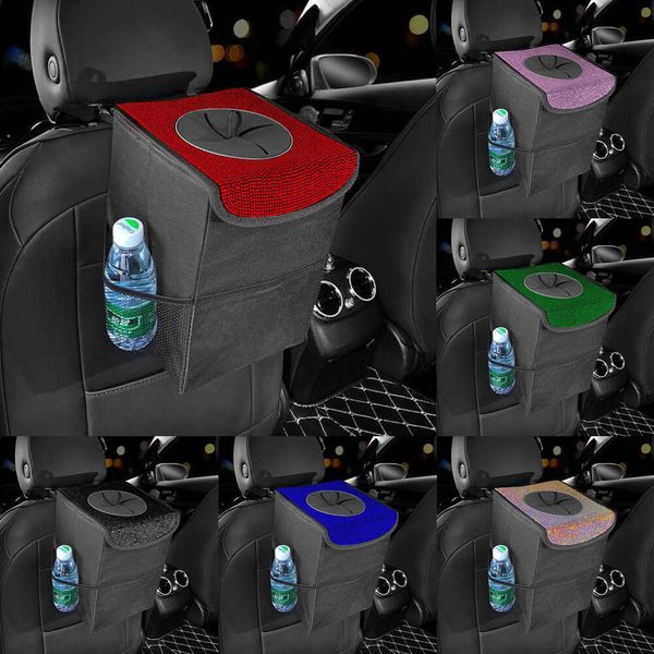 2024 2022 Sac à ordures portable pour dossier de siège de voiture Diamant Auto Flip Pliant Poubelle en tissu Oxford Anti-fuite Porte-poussière Accessoires de boîtier