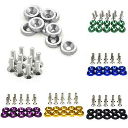 2024 2024 10PCS Auto gemodificeerde hex bevestigingsmiddelen Fender wasmachine bumper motor concave schroeven aluminium JDM Fender -sluitringen en M6 Bolt voor Honda