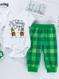 2024 2024 2024 NIEUWE BABY CARToon Letter Romper Pants Set St. Patrick Baby Clothing Fashion