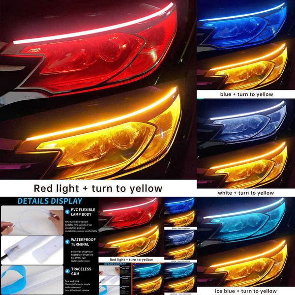 2024 2024 2PCS LED DRL Car Daytime Fight Light Flexible Stripofroping String Auto Phadows White Turn Signal Yellow Brake Flow Film 12V