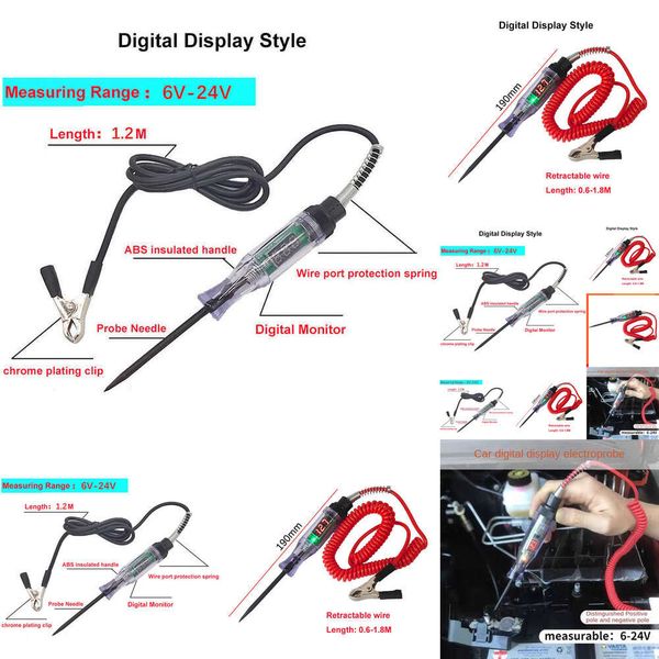 2024 2024 6V 12V 24V DC DC TRACRING DE TRUMISATION CIRCUIT TESTER Affichage numérique Long sonde Bulbe Ampoule Automobile Outils de diagnostic Auto Réparation