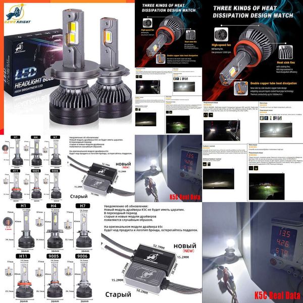 2024 2024 Dawnknight K5C 4300K 110W H7 H4 LED LED double tube de cuivre 3000K Lumières LED pour la voiture H1 H11 HB3 9005 HB4 9006 LED