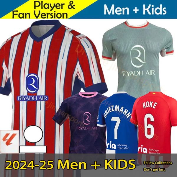 2024 2025 ATLETICO MADRIDS SOCCER JERSEYS GRIEZMANN 24 25 120th Anniversary 2023 2024 M.llorente Koke Saul Correa Lemar Football Shirt Men Kid Kit Kit Set Uniforms