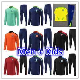 2024 2025 Brazils Men Kids Kids Soccer Tracks Costume Training Costume Ensemble 24 25 Chandal de football pour hommes.
