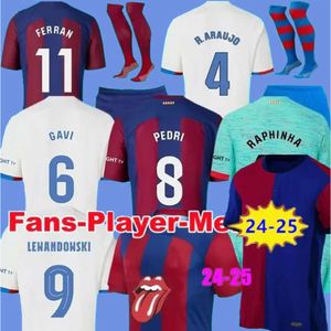 2024 2025 Camisetas de fútbol Jerseys Raphinha Lewandowski Pedri Gavi 23 24 25 FC Ansu Fati Ferran Dest Camisa de fútbol Camisa de hombres Kit para niños Equipos