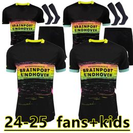 2024 2025 Eindhoven Away Soccer Jerseys Kids Men Kits 2024 2025 Hazard Fabio Silva Men Kids It Football Shirts Fans Player Version Set Top Adult Kits Xavi 7 888888