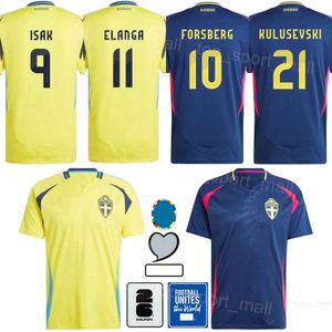 2024 2025 Euro Cup Sweden 10 Forsberg Soccer Jerseys Man Team 1 Olsen 11 Elanga 6 Augussinsson 10 Ibrahimovic 7 Claesson Nilsson Thelin Football Shirt Kits