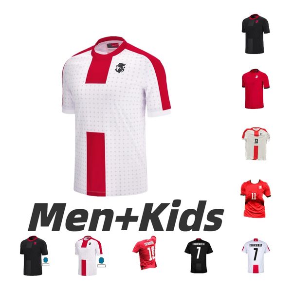 2024 2025 Jerseys de fútbol de Georgia Hogar White White Away Black Tercer Rojo Kvaratskhelia Camiseta de Futbol 24 25 Chakvetadze Kvilitaia Camisa de fútbol Mikautadze Men Kids Kit