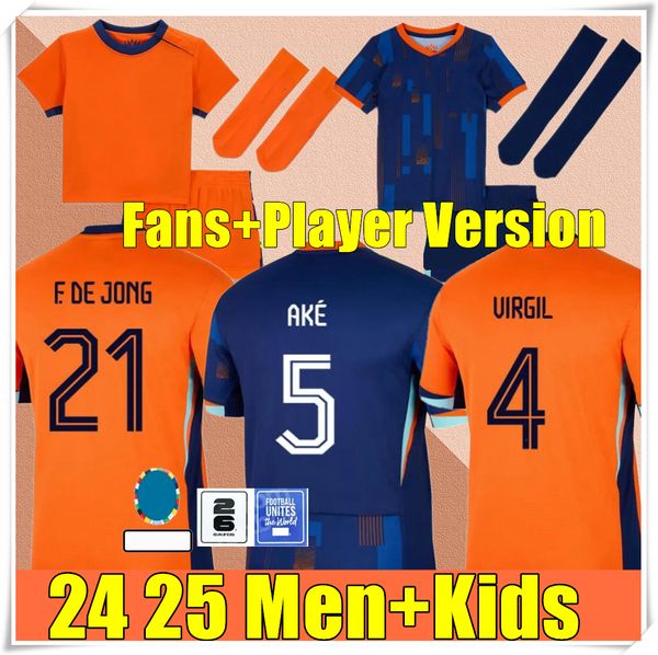 2024 25 Países Bajos Memphis European Holland Club Jerseys 2024 Euro Copa 24 Holandés Equipo Nacional Camisa de fútbol Kit para niños Set Full Home Away Memphis Xavi Gakpo