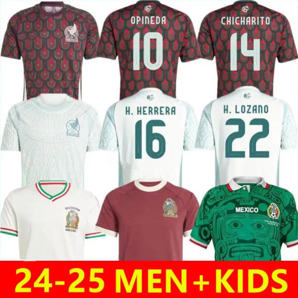 2024 2025 Mexique Jersey de football H. Losano Chicharito G Dos Santos C. Vela 24 25 Ensembles de maillots de football de sport Hommes Kit enfants Uniforme mexicain à la maison