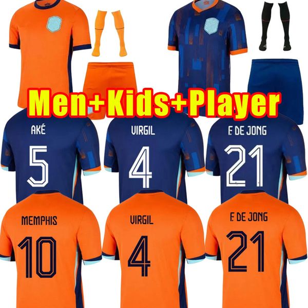 2024 2025 Países Bajos MEMPHIS camisetas de fútbol DE JONG Holanda DE LIGT WIJNALDUM VAN DIJK 24 25 camiseta de fútbol hombres niños kit DUMFRIES FANS Versión del jugador 3XL 4XL