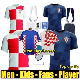 2024 2025 New Croatie Soccer Jersey 1998 Croarie classique Retro Football Shirt National Team Men Kid Kit Set Home White Away Blue Uniform Modric Kovacic Top Quality