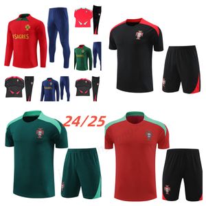 2024 2025 Portugal Joao Felix Hommes et enfants à manches courtes Suites d'entraînement de football à manches courtes Neves Bruno Ronaldo Fernandes 24 25 Portugal Sweatshirt sets