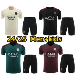 2024 2025 PSGES Tracksuit Men Football Korte mouwen Trainingskleding PPSG Tracksuit jas Paris Mbappe Men and Kids Kit Soccer Jogging Survetement Chandal