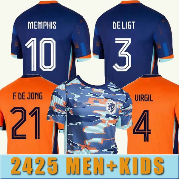 2024 2025 S-2XL Países Bajos MEMPHIS camiseta de fútbol 2324 Holanda camiseta del club VIRGIL DUMFRIES 24 25 BERGVIJN Camisa KLAASSEN hogar lejos DE LIGT hombres niños kit camiseta de fútbol
