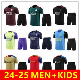 2024 2025 Costume d'entraînement de football de jogging à manches courtes Maillot de football MBAPPE 3/4 pantalon Avant match 24/25 BELLINGHAM VINI JR.barcelonas inter Futbol chandal Hommes Enfants