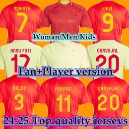 2024 2025 Spains Euro Soccer Jerseys Fan Player Pedri Gavi Lamine Yamal Morata Carvajal Olmo Asensio Ferran Rodrigo Cucurella 24 25 Spanish Men Kid Kit Kit Football Shirt