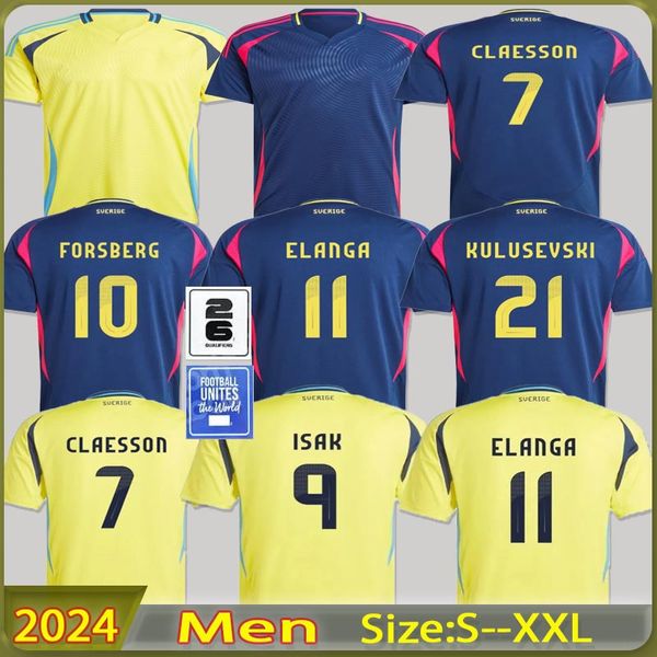 2024 2025SWEDEN LARSSON MENS MENSE SOCCER JERSEYS Équipe nationale Home Yellow Away Blue Adult Football Shirts Uniforms Kids Kit