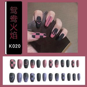 2024 24pcs/doos nep nagels tai chi witte en zwarte nagel afgewerkte nep nagel patch ovale kop ontwerp acryl nagel tips voor manicure nep nagels
