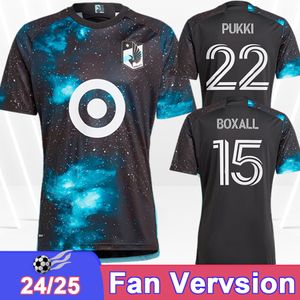 2024 25 maillots de football Minnesota United FC Mens Fragapane Boxall Lod Hlongwane Pukki Home Black Football Shirt Short Sheeve Adult Uniforms