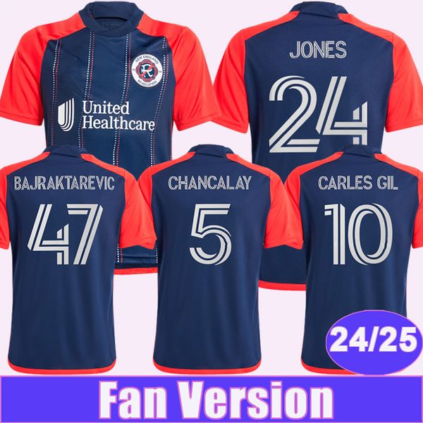 2024 25 New Revolution Mens Soccer Jerseys Carles Gil Borrero Kessler Buck Chancalay Home Camisa de fútbol azul oscuro Camisa de manga corta para adultos Uniformes