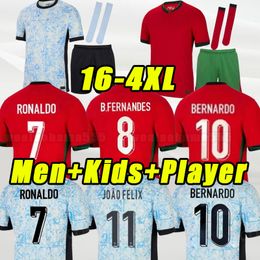 2024 25 Jerseys de football portugais Kit Kid Kit Ronaldo Joao Felix Home Football Shirt Bernardo Camisa de Futebol Player complet Version Adult Child 3xl 4xl