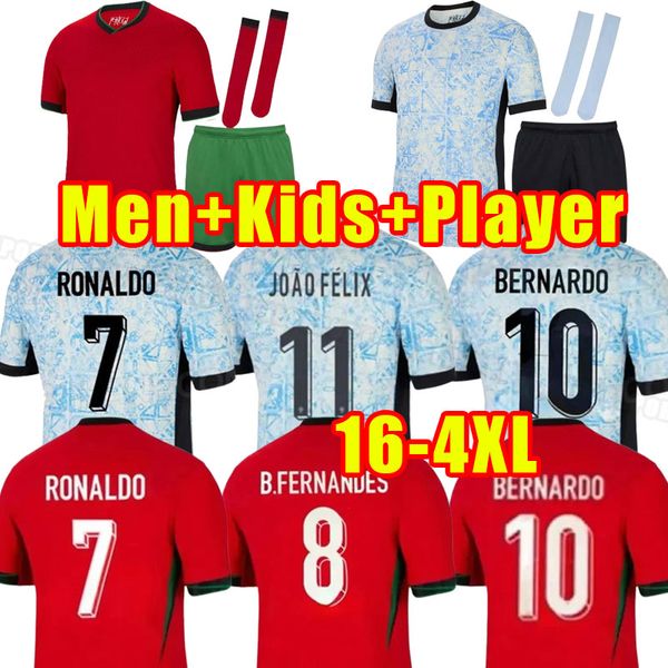 2024 25 Jerseys de fútbol portugués Kit Kits Ronaldo Joao Felix Home Away Football Shirt Bernardo Camisa de Futebol Set Full Player Version