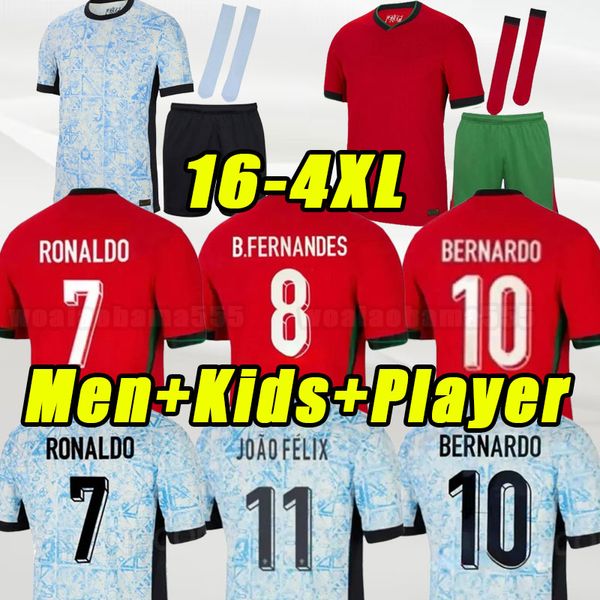 2024 25 Jerseys de fútbol portugués Kit para niños Ronaldo Joao Felix Home Away Football Shirt Bernardo Camisa de Futebol Set Full Player Version