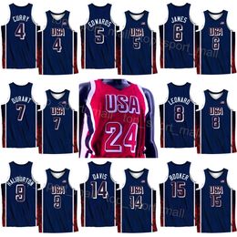 2024-25 Jerseys de baloncesto de EE. UU. 4 Stephen Curry 6 LeBron James 8 Kawhi Leonard 11 Joel Embiid 14 Davis 13 Bam Ado 7 Kevin Durant 15 Devin Booker 10 Tatum National