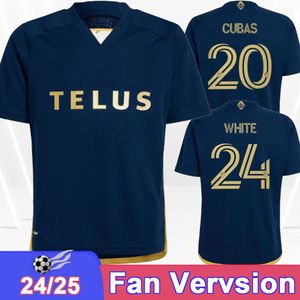 2024 25 Vancouver Whitecaps FC Mens Soccer Jerseys Cubas blanc Veselinovic Berhalter Vite Away Blue Football Shirts Courte